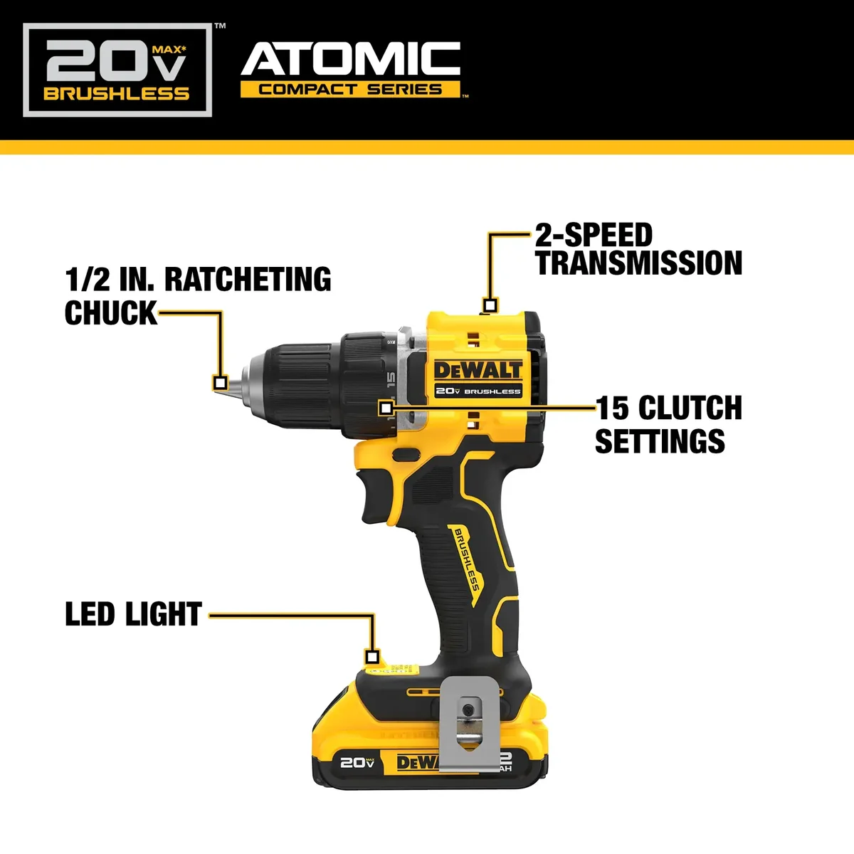 DeWalt ATOMIC 20V MAX Brushless Cordless 1/2 in. Drill/Driver