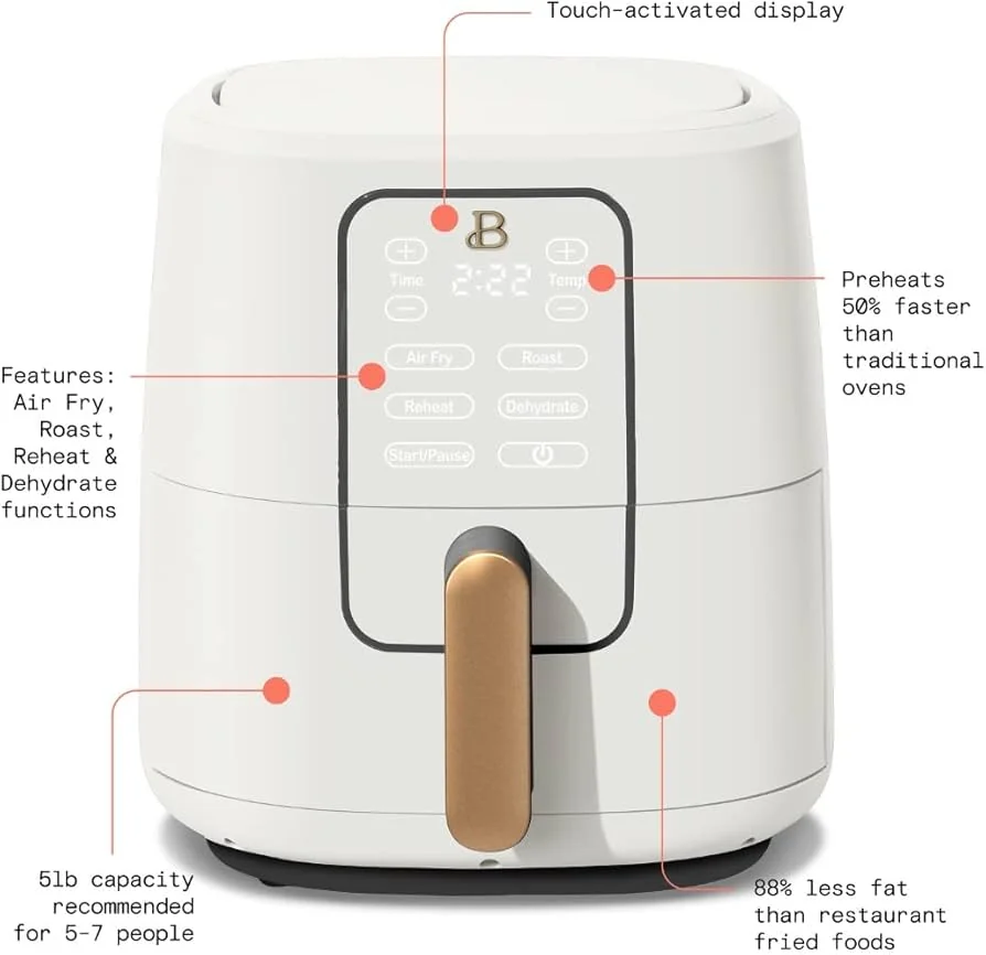 Beautiful 6-Quart Digital Air Fryer with Touch-Activated Display
